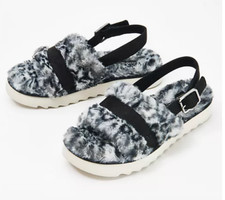 Koolaburra by UGG Fuzz'd Out Sandal Slipper Black White Cheetah Size 10 M