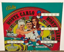 VINTAGE   GLACE DE FLIPPER MECANIQUE - BALLY MONTE-CARLO 1973  BACKGLASS