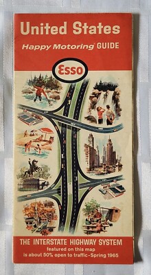 UNITED STATES INTERSTATE ROAD MAP ESSO GAS AND OIL VINTAGE ROADSIDE ADVERTISING