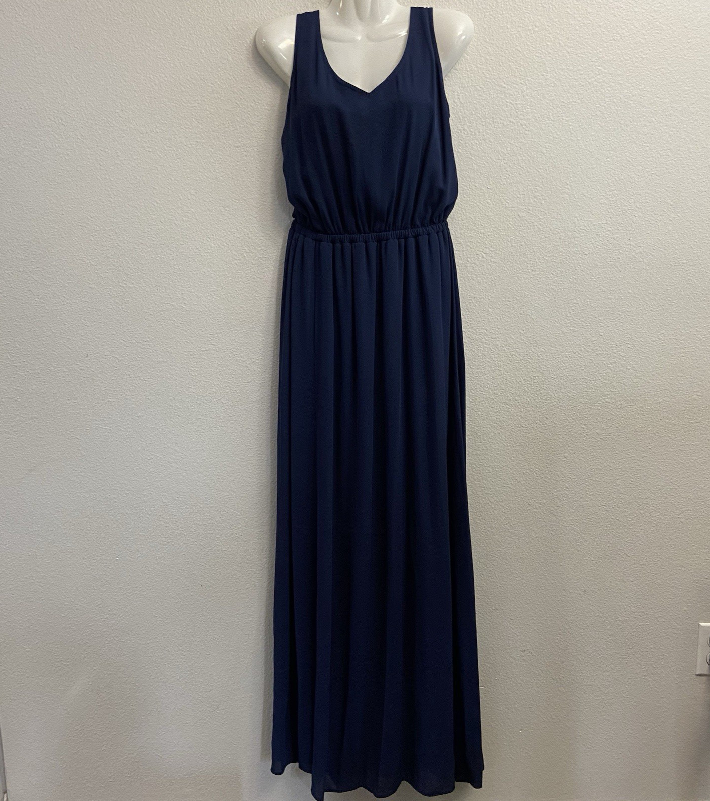 Show Me Your MuMu Kendall Maxi Dress Size Large Women's Navy Low Back Side Slit