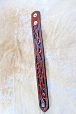 Western Unisex Bracelet 9.5 x 1 in Leather Brown Leaves Snap Carved