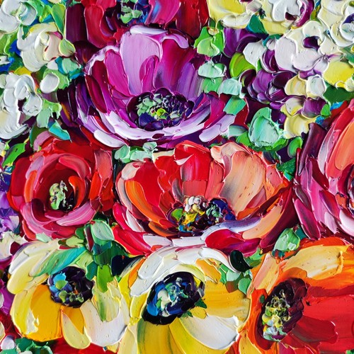 original oil painting Poppy colorful wildflowers artwork Floral wall art 8*7 in - Picture 6 of 11