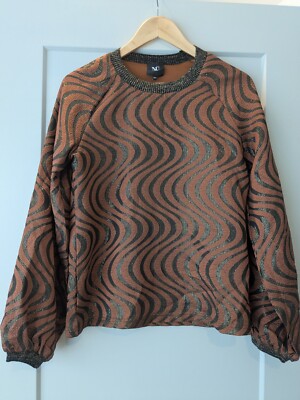 Nu Denmark Women's Long Sleeve Burnt Orange and Brown Abstract Sweater Size XS