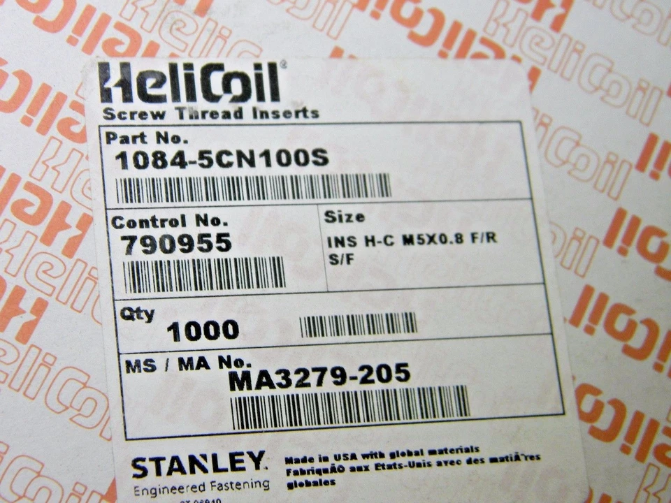 Inserto helicoidal Heli-Coil M5 x 0,80 304 grado funcionamiento libre 1084-5CN100S Foto 3 de 4