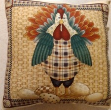Country Style Accent Throw Pillow With Laying Hen Chicken with Eggs Design.