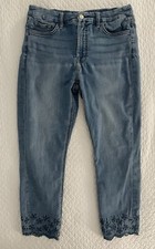 Women's JEN7 7 For All Mankind Ankle Skinny Blue Jeans Crop Embroidered Size 10