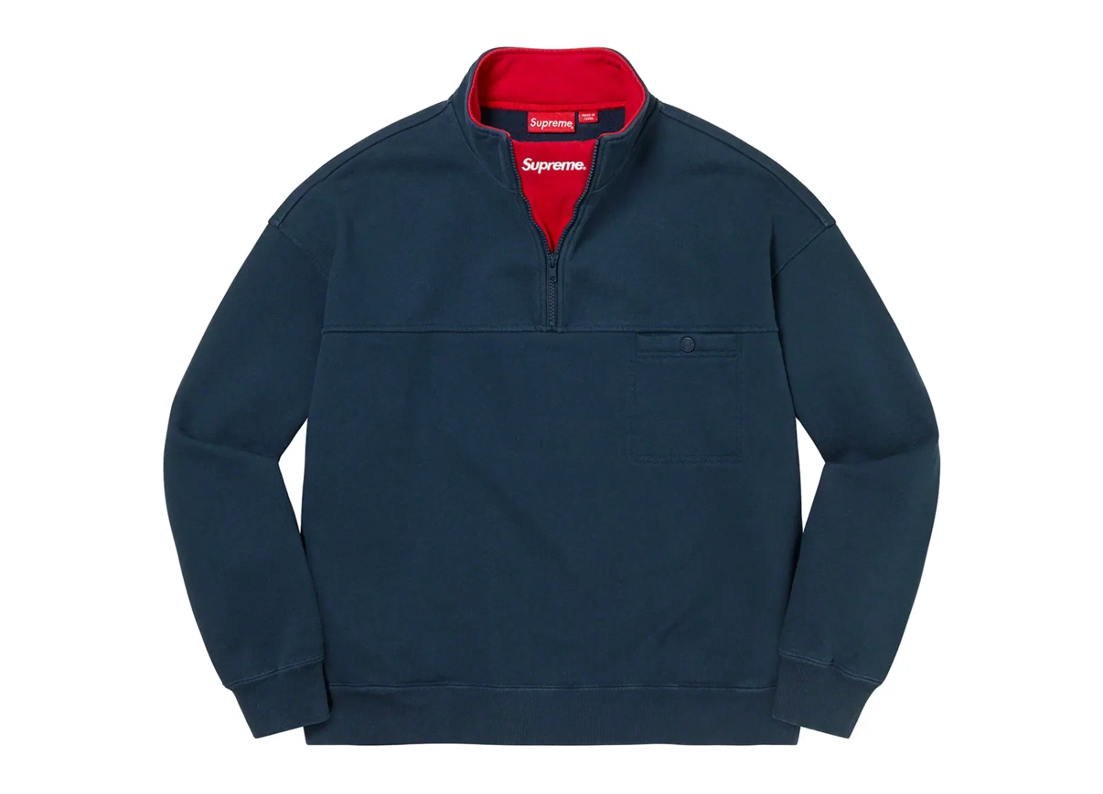 Pull demi zip lavé Supreme (Marine), taille S