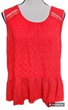 Knox Rose XL Sleeveless Relaxed Fit Blouse Eyelet Embroidery Red