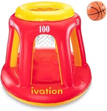 Ivation Inflatable Floating Basketball Hoop & Blow Up Ball, for Swimming Pool