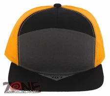 7 PANEL FLAT BILL SNAPBACK TRUCKER BASEBALL CAP HAT YELLOW CHARCOAL GRAY BLACK