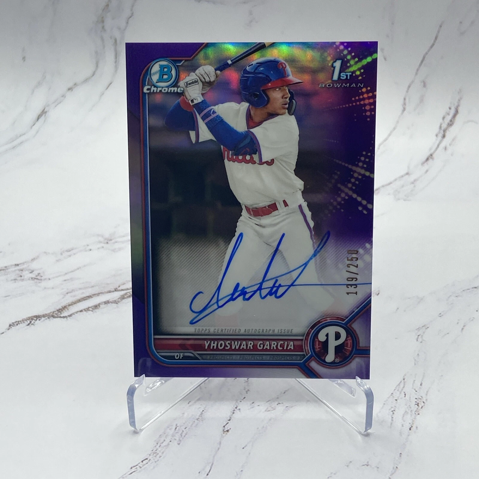 YHOSWAR GARCIA 2022 BOWMAN CHROME 1ST PURPLE AUTOGRAPH AUTO /250