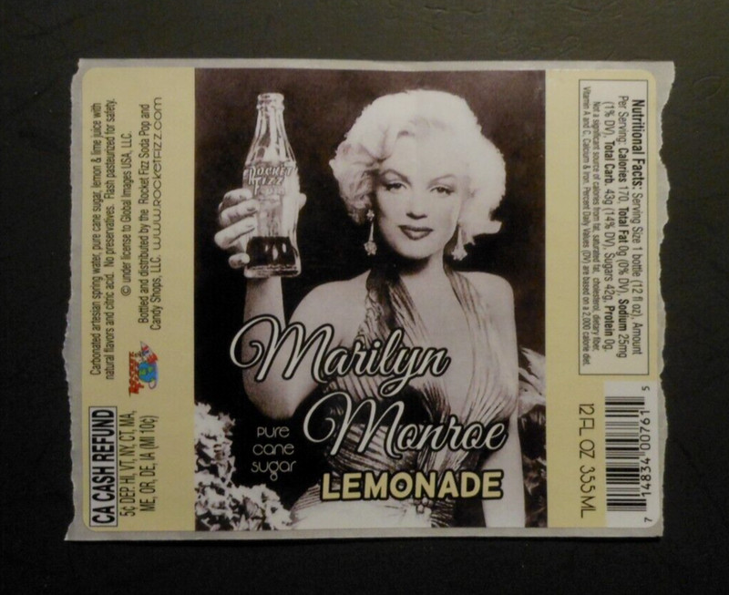 SODA POP LABEL "MARILYN MONROE LEMONADE"  ROCKET FIZZ SODA CO.  4 3/4" X 3 3/4" 
