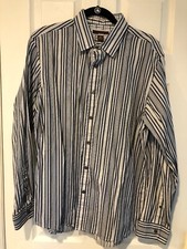 Michael Kors Tailored Fit Men  s Button Front Dress Shirt Blue Striped XL EUC