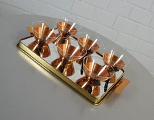 Servizio da tè Grog Schott vetro rame ottone su vassoio a specchio anni 50