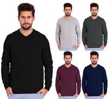 Mens Jumper Plain Sweater Pullover Casual Round V-Neck Long Warm UK NEW