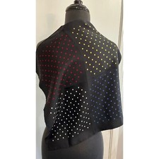 Vintage 1960 s Pocket Square Scarf Black Polka Dotted Red Yellow Blue White