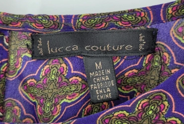 Lucca Couture Romper Womens Medium Colorful Geometric Long Sleeve Open Back Boho - Image 3 of 4