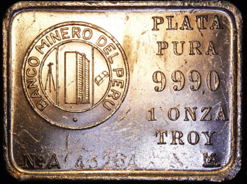 Vintage Banco Minero Del Peru No. A Plata Pura 1oz 999 FINE Silver bar C3929 - Picture 1 of 6