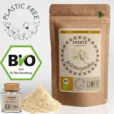 SPINTZ - SPICES & NUTZ 750g Bio Ashwagandha Pulver Ashwagandha Wurzel gemahlen Ashwaganda + Korkenglas