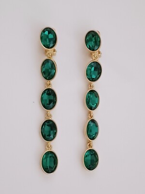 Oscar de la Renta- Boucles d'oreilles à clipser avec des cristaux verts.