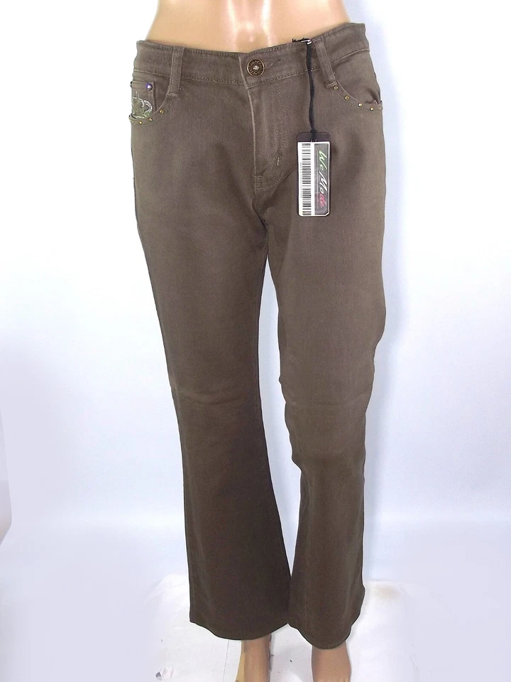 F&F Jeans Donna Verde M Medium Bootcut Flare Vita Media Casual Denim - Imagen 2 de 4