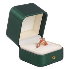 Engagement Ring Box Green, Square Leather Velvet Ring Bearer Box, Premium Gor...