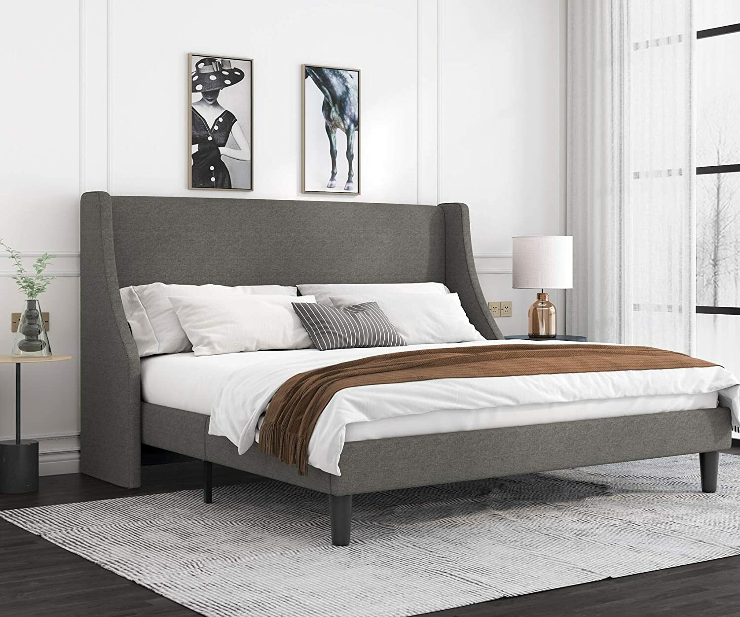With Deluxe Wingback, Light Grey