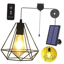 Solar Pendant Lights, Solar Powered Shed Light with Pull Cord and Diamond