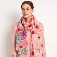 Premium Quality Floral Printed Scarf Silk and Wool Mix Lightweight DSC1001
