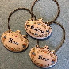 Vtg M E Duncan Liquor Bottle Tags Lot 3 KAHLUA & 2 RUM Italian Italy Decanter