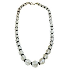 Vtg Necklace Czech Art Deco Glass Beads Clear Carved Rare Collar Beads Flapper