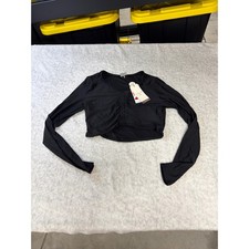 Calia Womens LS Ruched Rash Guard Pure Black WSA34801B Size M NWT
