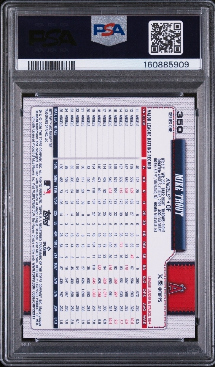 2026 Topps Series 1 Base FUNKO POP SSP Variation Mike Trout #350 PSA 8 Near Mint view 2