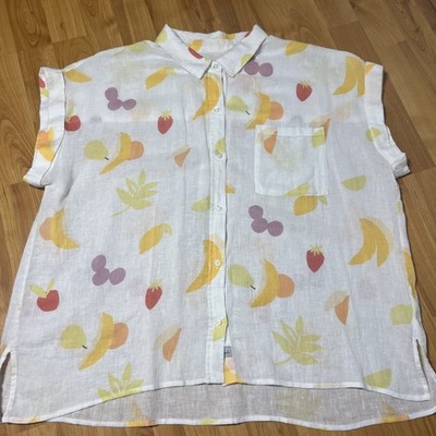 NEW Rails Whitney Short Sleeve Button Up Cut Out Fruits XL Vacation Linen/blend