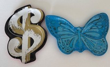 Cb2 Andy Warhol Blue Butterfly Melamine Plates  & Dollar Sign 2,Presidio Dishes.
