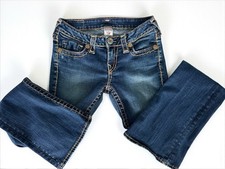 VTG True Religion Womens Y2K Thick Stitch Flare Jeans Low Rise Denim 2000s Sz 28