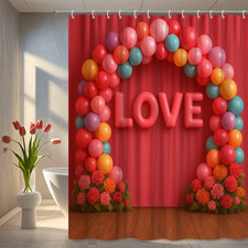 Colorful Love Balloon Shower Curtain for Kids and Holidays