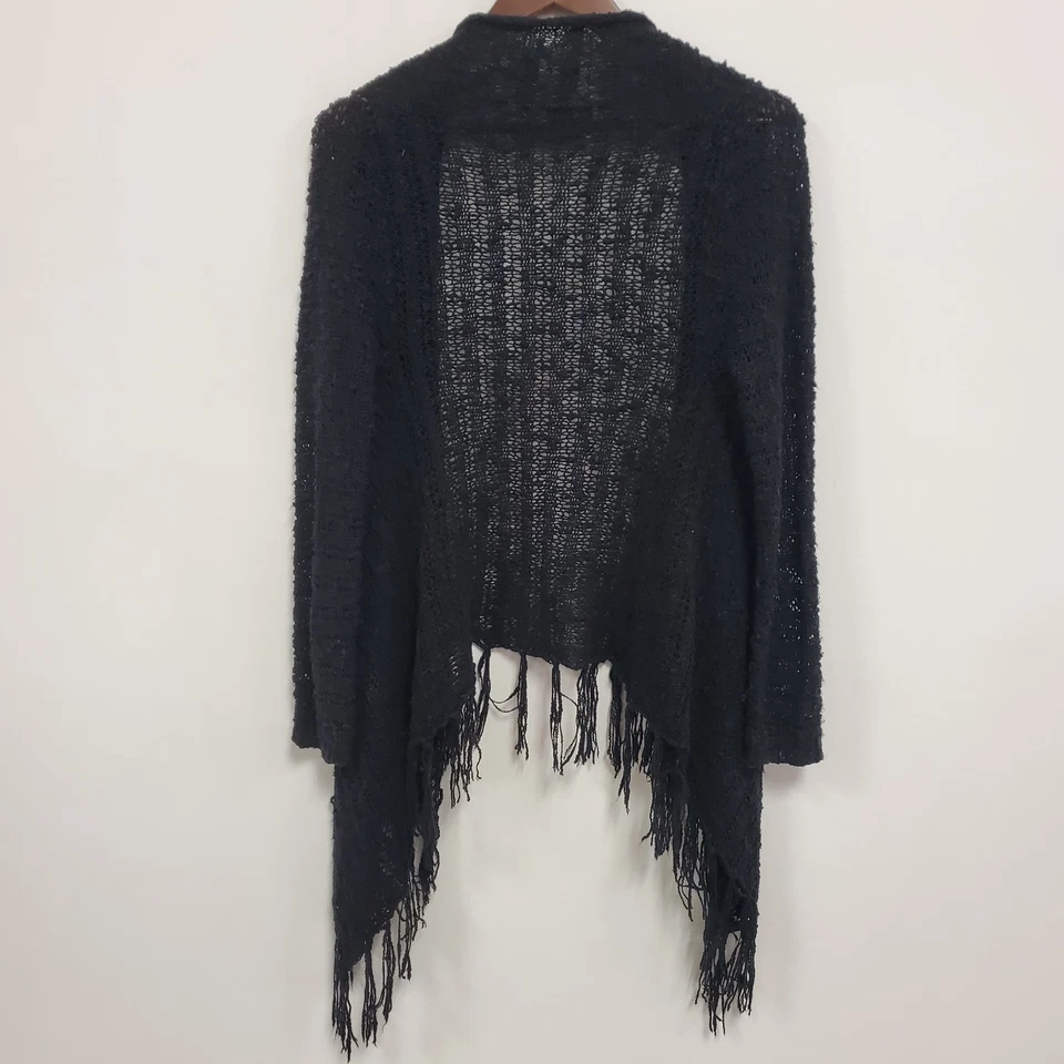 Cárdigan Rue 21 para mujer tejido abierto Fairy Grunge flecos talla S capas negras transparentes Foto 3 de 4