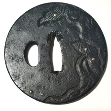 Japanese Iron Tsuba Pine Design Tosogu Edo Period Nihonto Collectible