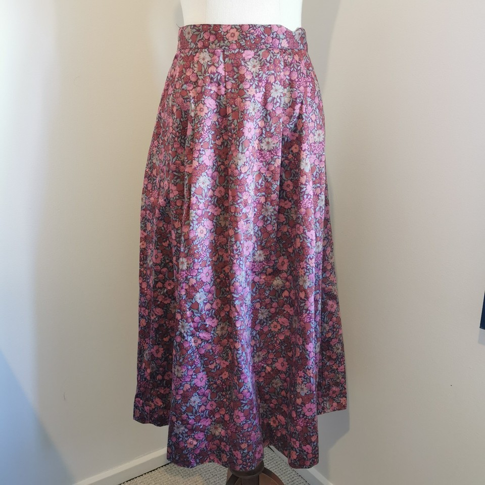 Laura Ashley Size 10 Vintage 80's Polished Cotton Skirt Cottage Peasant Prairie