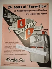 1946 Manley Popcorn Machines Movie Theatre Industry 9x12 ad clipping