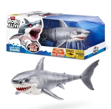 Robo Alive Great White Shark Toy Figure Water Activated With Light Up Eyes