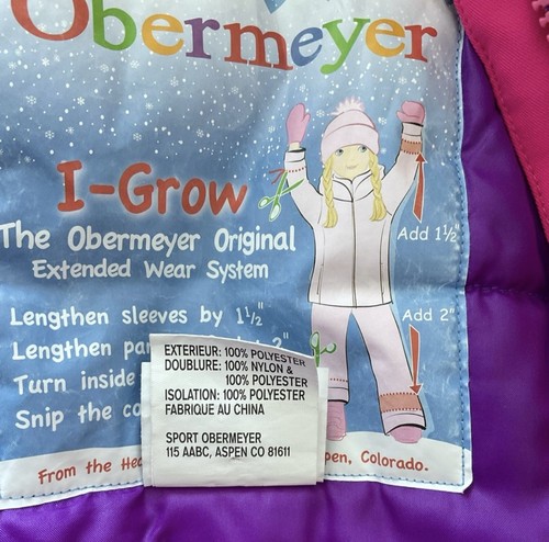 Obermeyer Kids 6 Arielle Colorful Zipper Ski Snowboard Jacket w/ Hood Sz 6 EUC - Picture 9 of 9