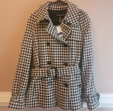 Club Monaco NWT Houndstooth Trench Coat Pea Coat New With 295.00 Price Tag 