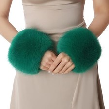 Faux Fur Wrist Cuffs- Winter Furry Bands Fox Fur Wrist Warmer,Arm Green