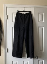 Lauren Ralph Lauren Petites Dress Pants Wool BLACK Pinstripe Button Zip Straigh