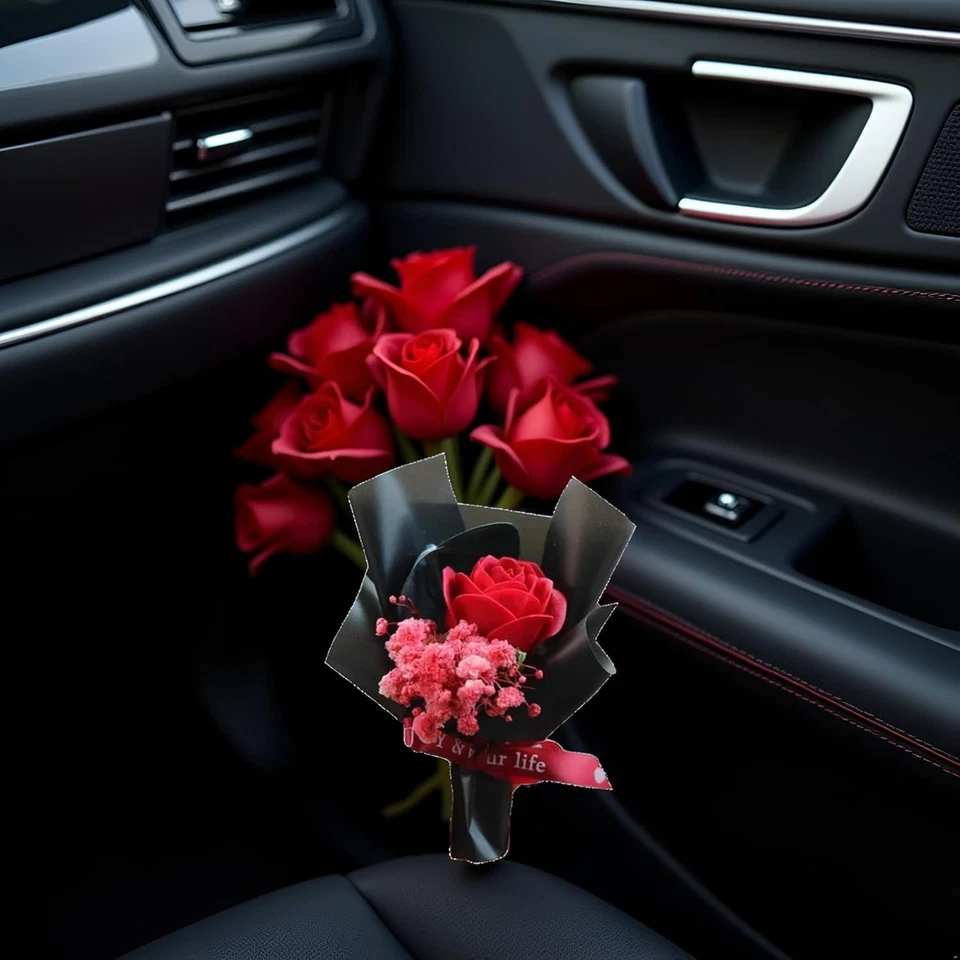 Red Fresh Flowers Mini Dried Flowers Bouquet for Car Air Vent Clips, Mini Flower - Image 2 of 4