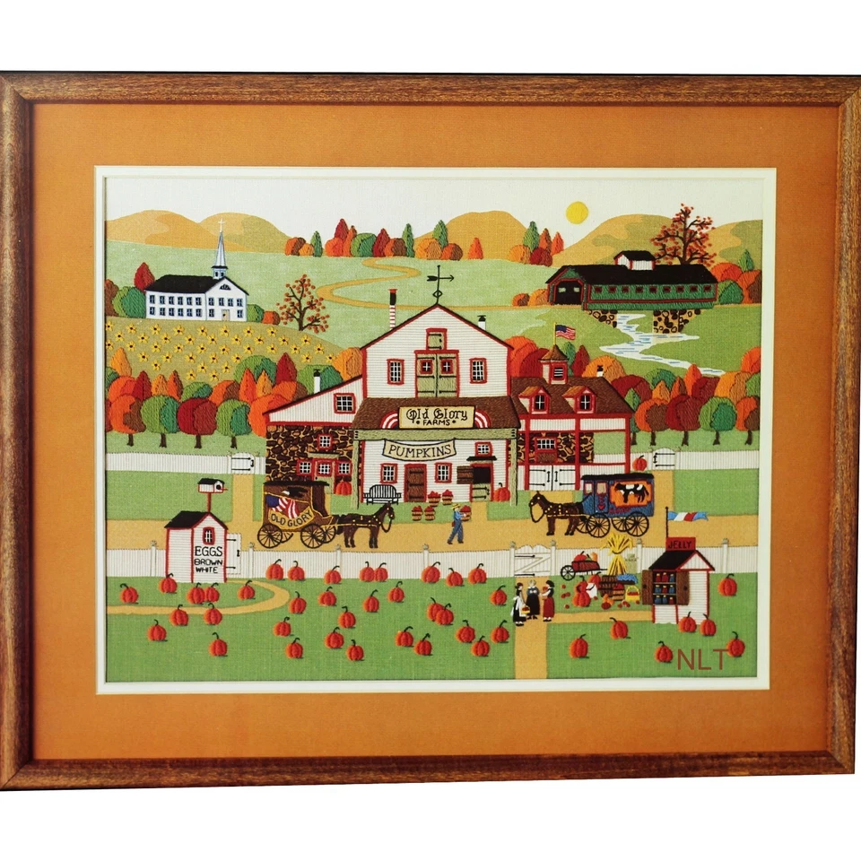 Vintage Crewel Embroidery Kit Charles Wysocki Pumpkins Fall Autumn Pumpkin Farm - Image 2 of 4