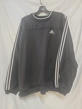 Vintage Adidas Mens Pullover Warm Up Crewneck Sweatshirt Large Striped Black