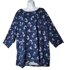Catherines Navy Blue Butterfly Print 3/4 Sleeve Top Women's Plus Size 2X 22/24W